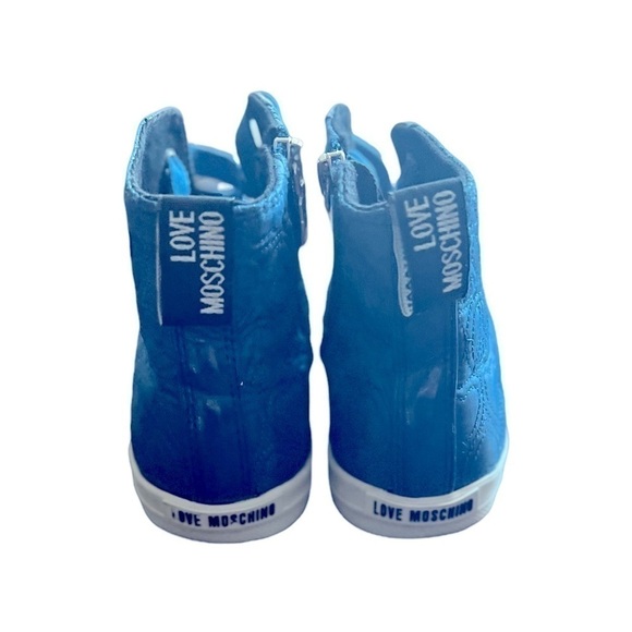 Love Moschino Blue Quilted Hearts Peace Sign High Top Sneakers - Picture 3 of 6